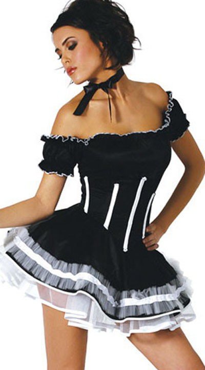 Fashionable Sort Frække Stuepige Kostume