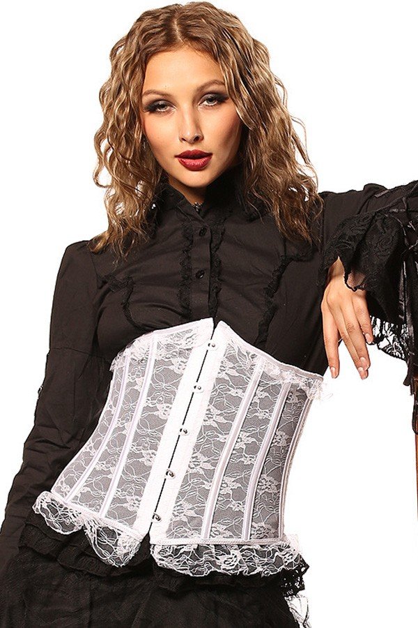 Hvid Gennemsigtig Mesh Underbust Korset Blonde Corsage