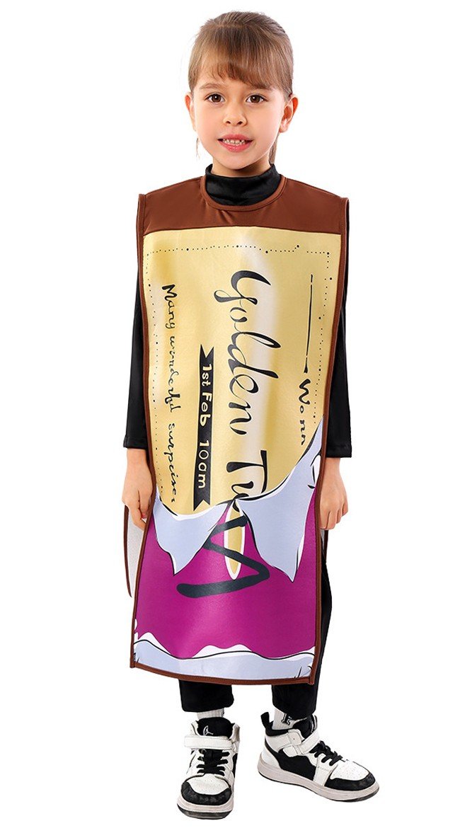 Golden Ticket Kostume til Børn Roald Dahl Vinder Wonka Bar Kostume