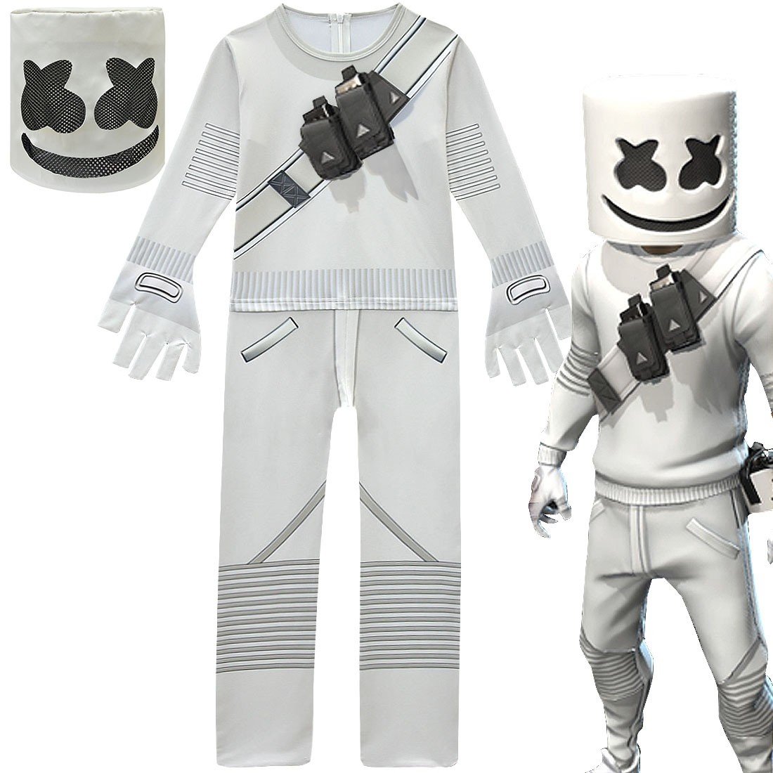 Børn Fortnite Marshmallow DJ Rock Kostume Halloween Music Festival Cosplay Udklædning