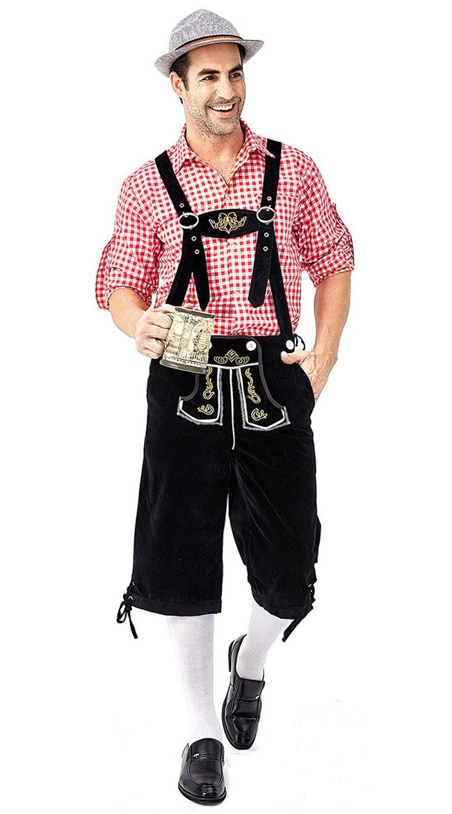 Tyrolerkostumer Traditionelle Bayernbukser Tyrolerskjorte Lederhosen Rød Sort