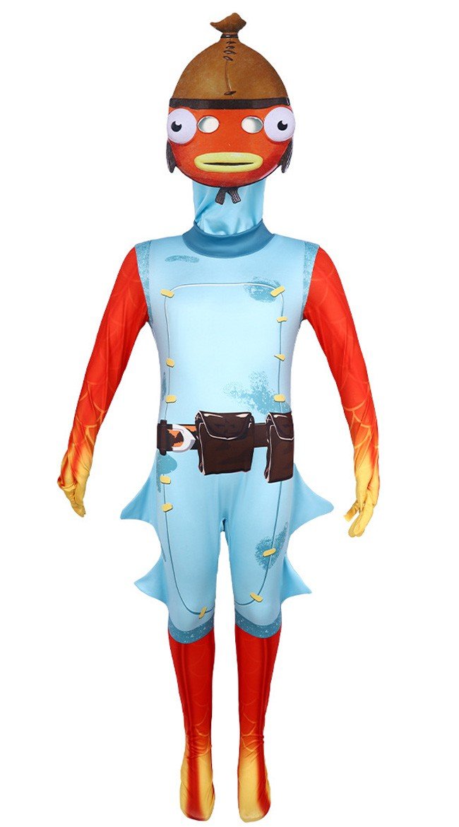 Fortnite Fishstick Kostume til Børn Halloween Music Cosplay Fastelavn Kostume Jumpsuit