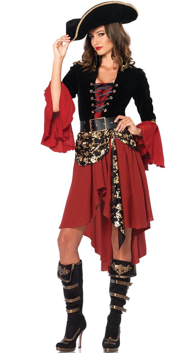 Karmosinrødt Halloween Pirat Kostume