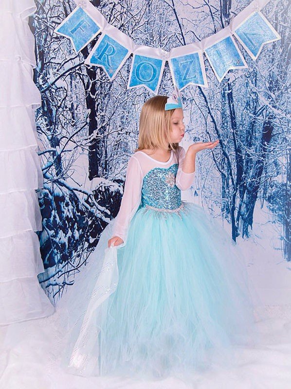 Klassisk Frozen Kostume til Børn Elsa Prinsessekjole