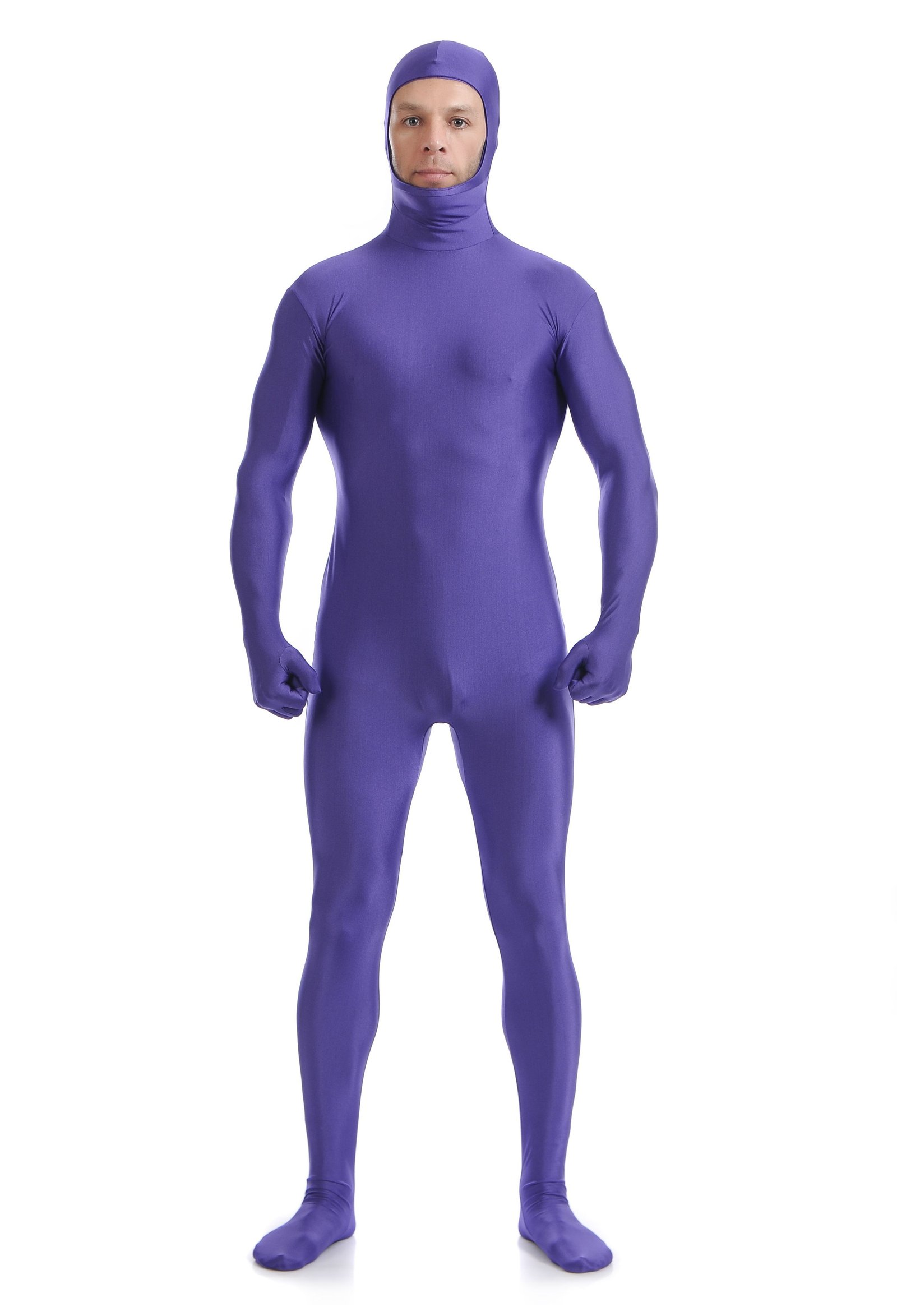 Heldragte Mænd Lycra Spandex Open Face Second Skin Suit Lilla