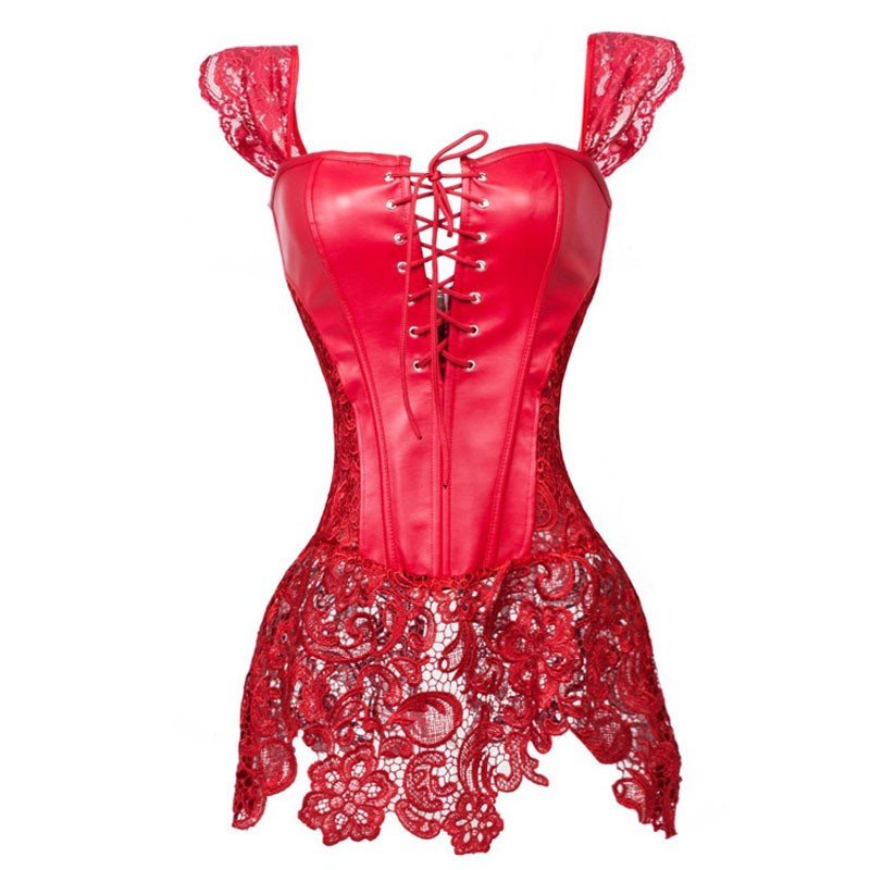 Gotisk Læder Former Taljen Korset Bustier Kjole Rød Corsage
