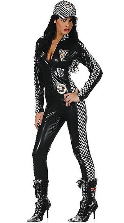 Sort Langærmet Catsuit Racerkører Kostume