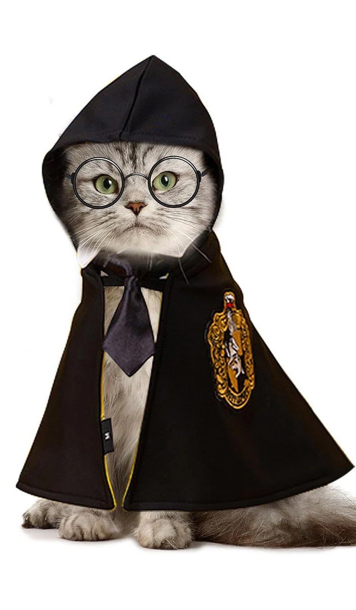 Harry Potter Hufflepuff Hunde Kappe Hundetøj Halloween Magisk Kappe til Hunde og Katte