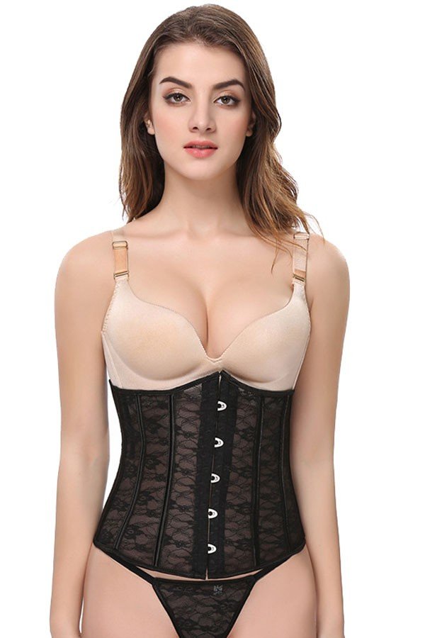 Sort Corsage Gennemsigtig Mesh Underbust Korset