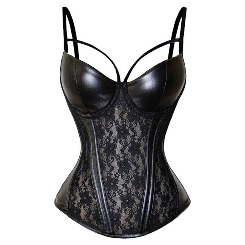 Sexet Corsage Sort Blonde Læder Korset Splejset Bustier