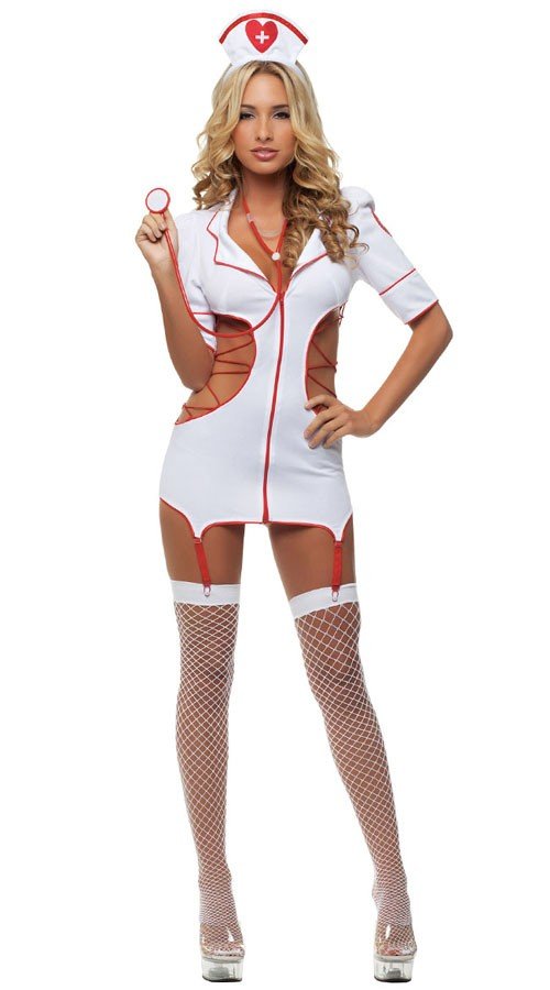 Halloween Hvid Frække Sygeplejerske Kostume