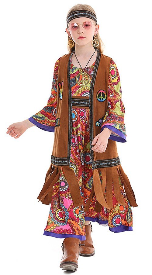 Retro Disco Kostume Piger 1970'Er HippiekjoleTil Børn Udklædning
