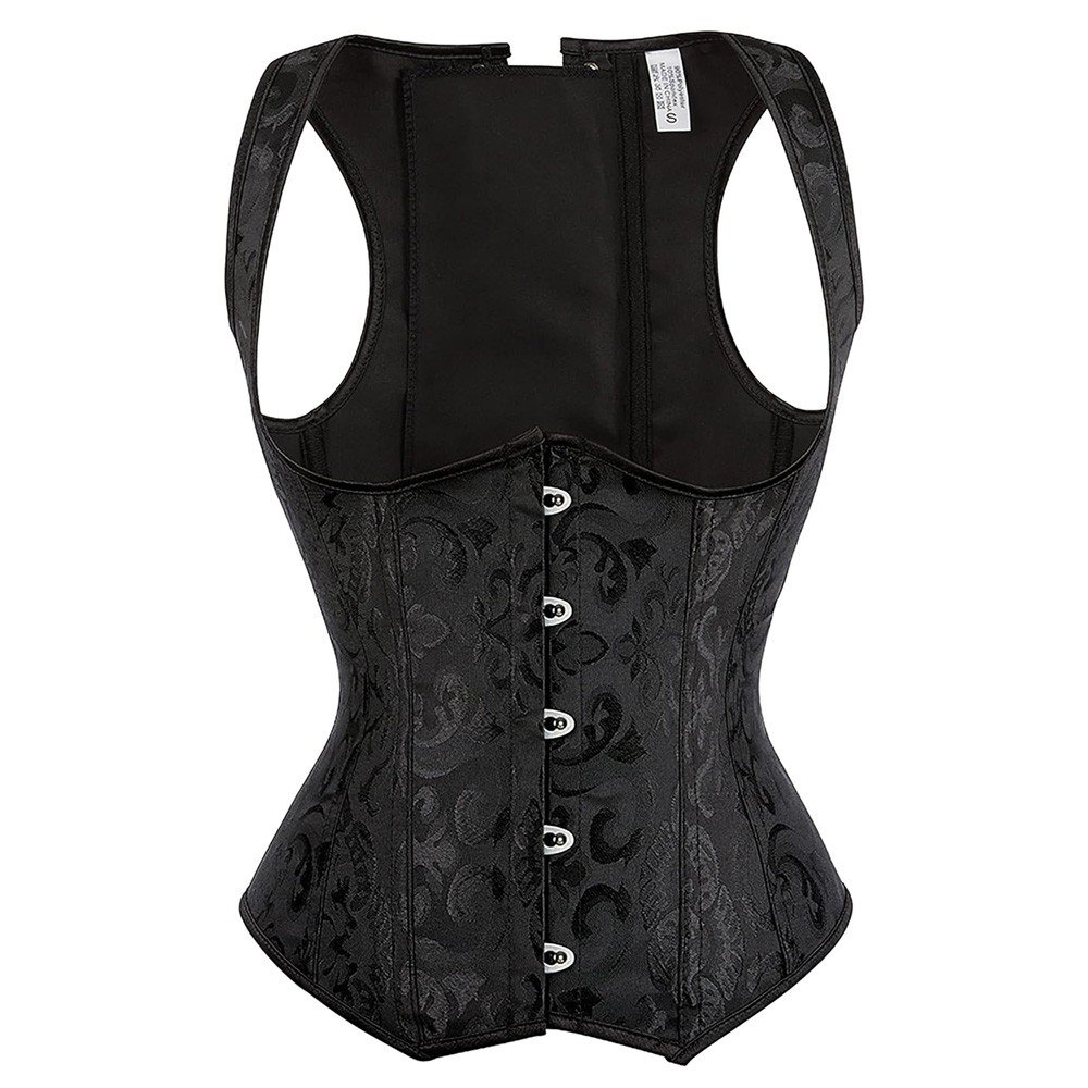 Mønstret Underbust Korset Sort Victoriansk Corsage Talje Træner Vest 5 Stålspænde