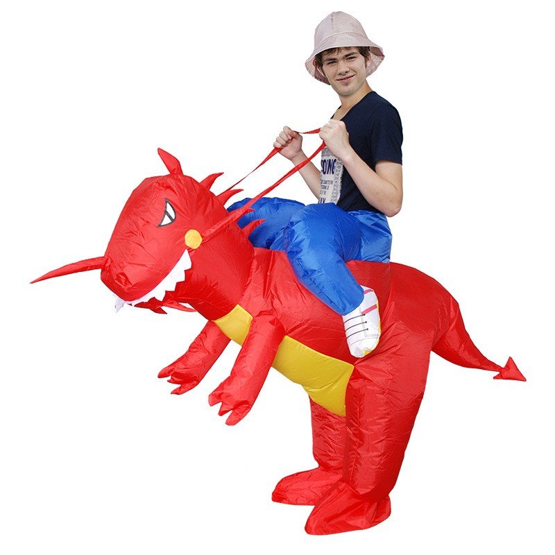 Oppusteligt Dinosaur Kostume til Voksne og Børn Rød