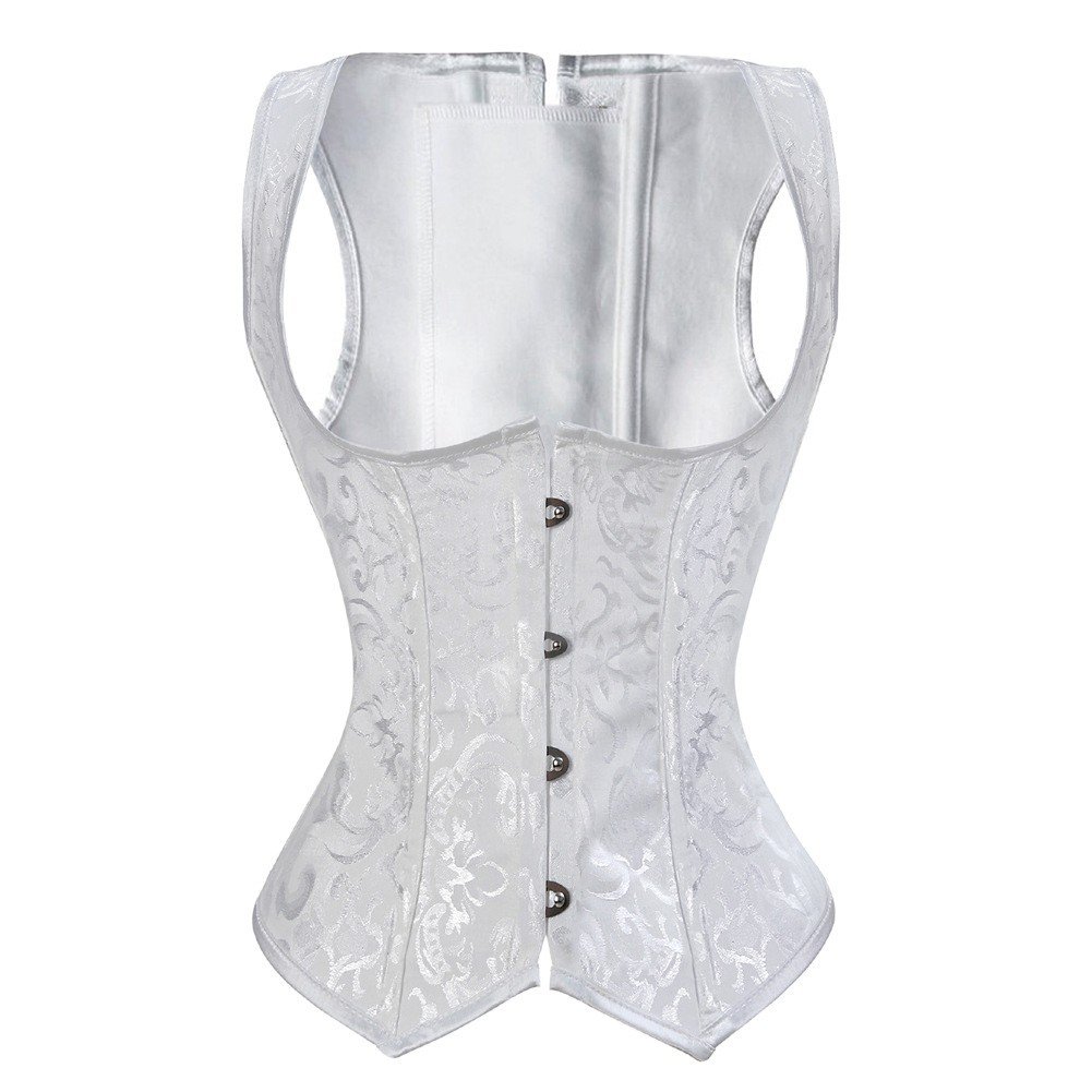 Mønstret Underbust Korset Hvid Victoriansk Corsage Talje Træner Vest 4 Stålspænde