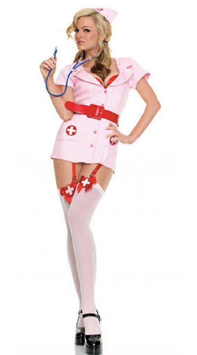 Frække Pink Sygeplejerske Kostume Med Strømpebukser