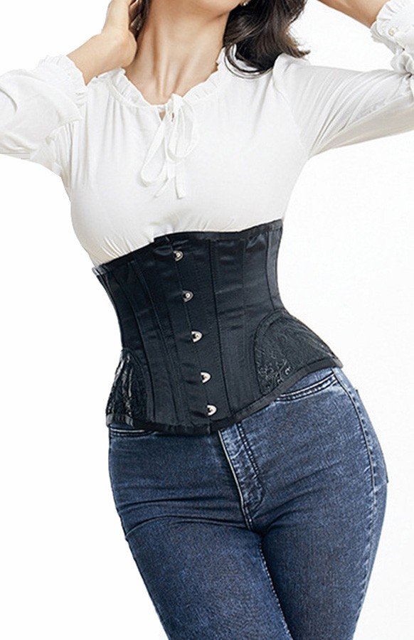 Mønstret Timeglas Underbust Korset Sort Corsage Talje Træner