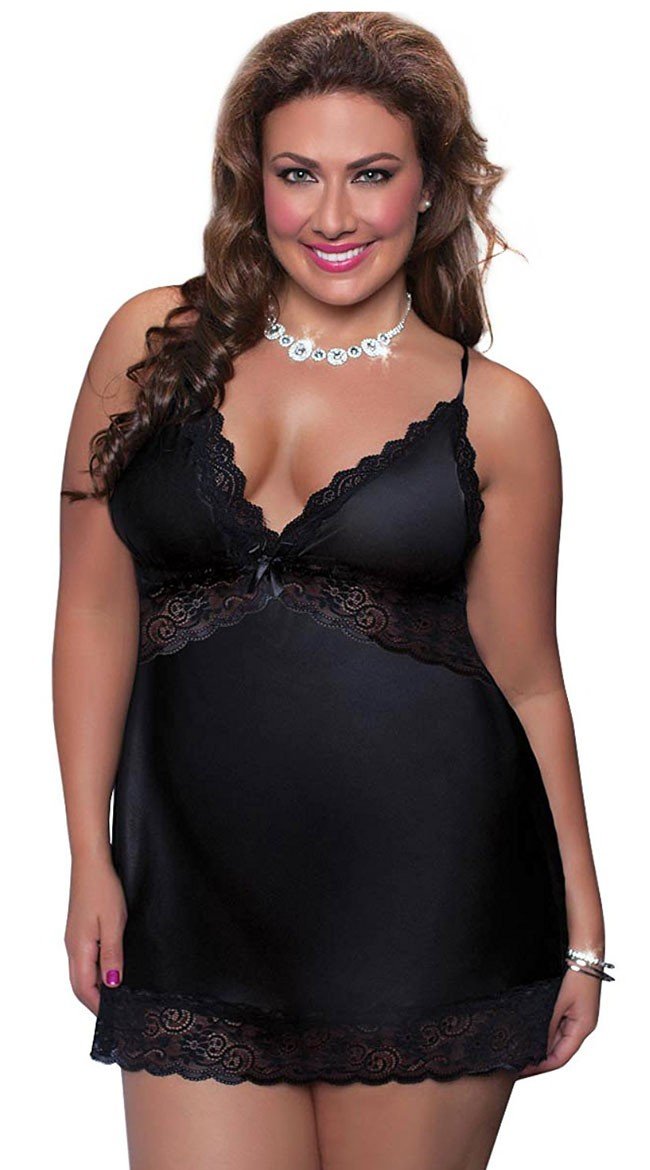Satin Lingeri Store Størrelse Babydoll Undertøj Sort