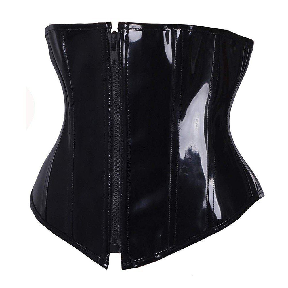 Sort Corsage PU Læder Underbust Korset Bustier Taljeshaper