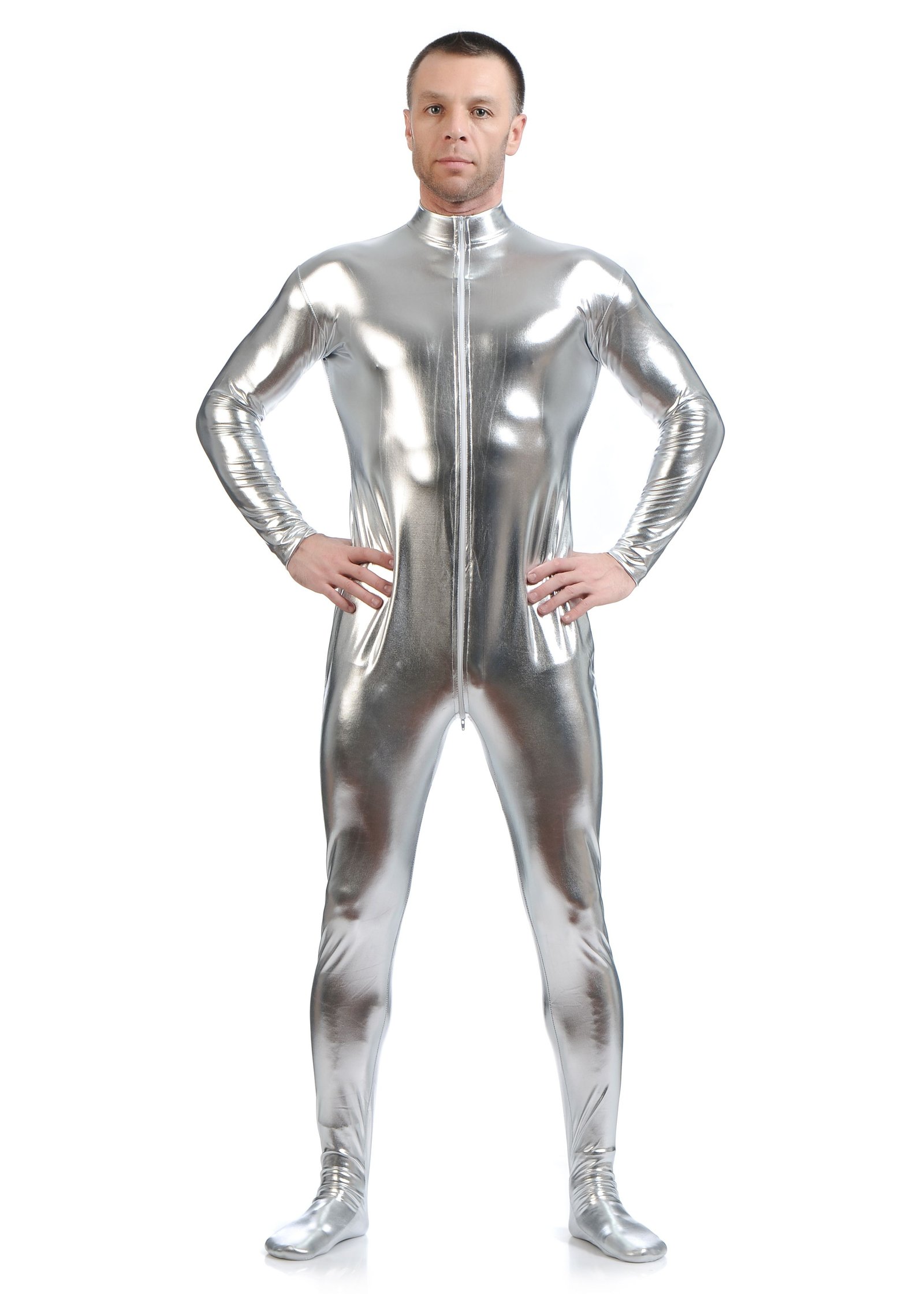 Metallisk Skinsuits Mænd Morphsuits Ingen Hætte Sølv