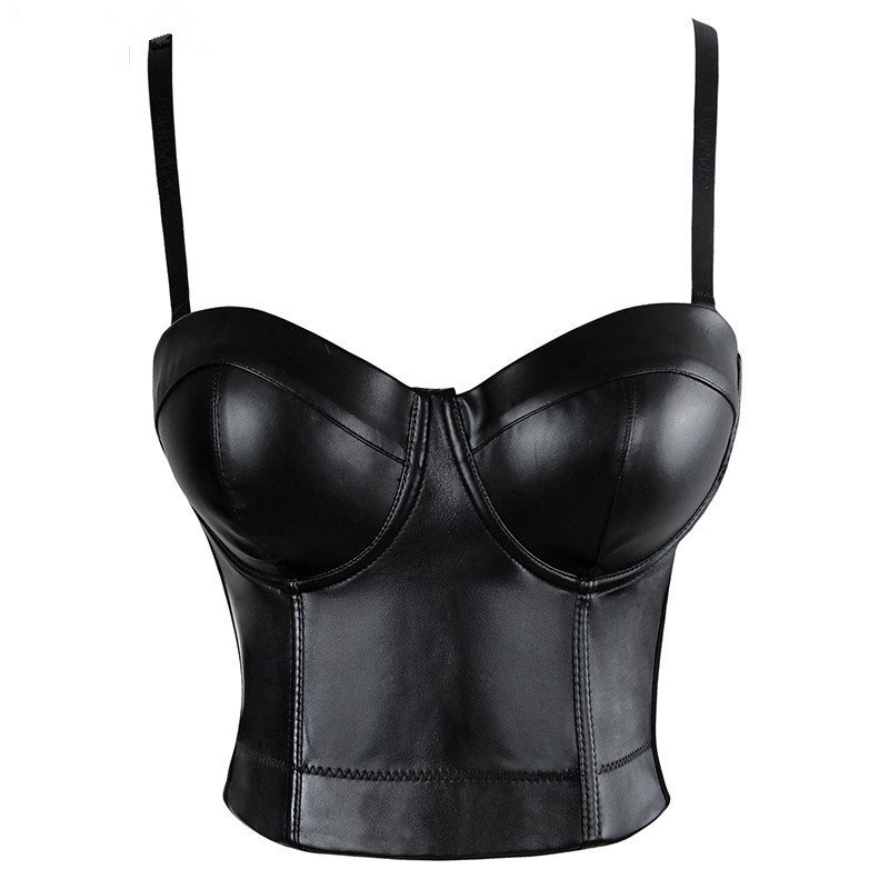 Sort Korsettop PU Læder Steampunk Korset Bustier Corsage Til Kvinder