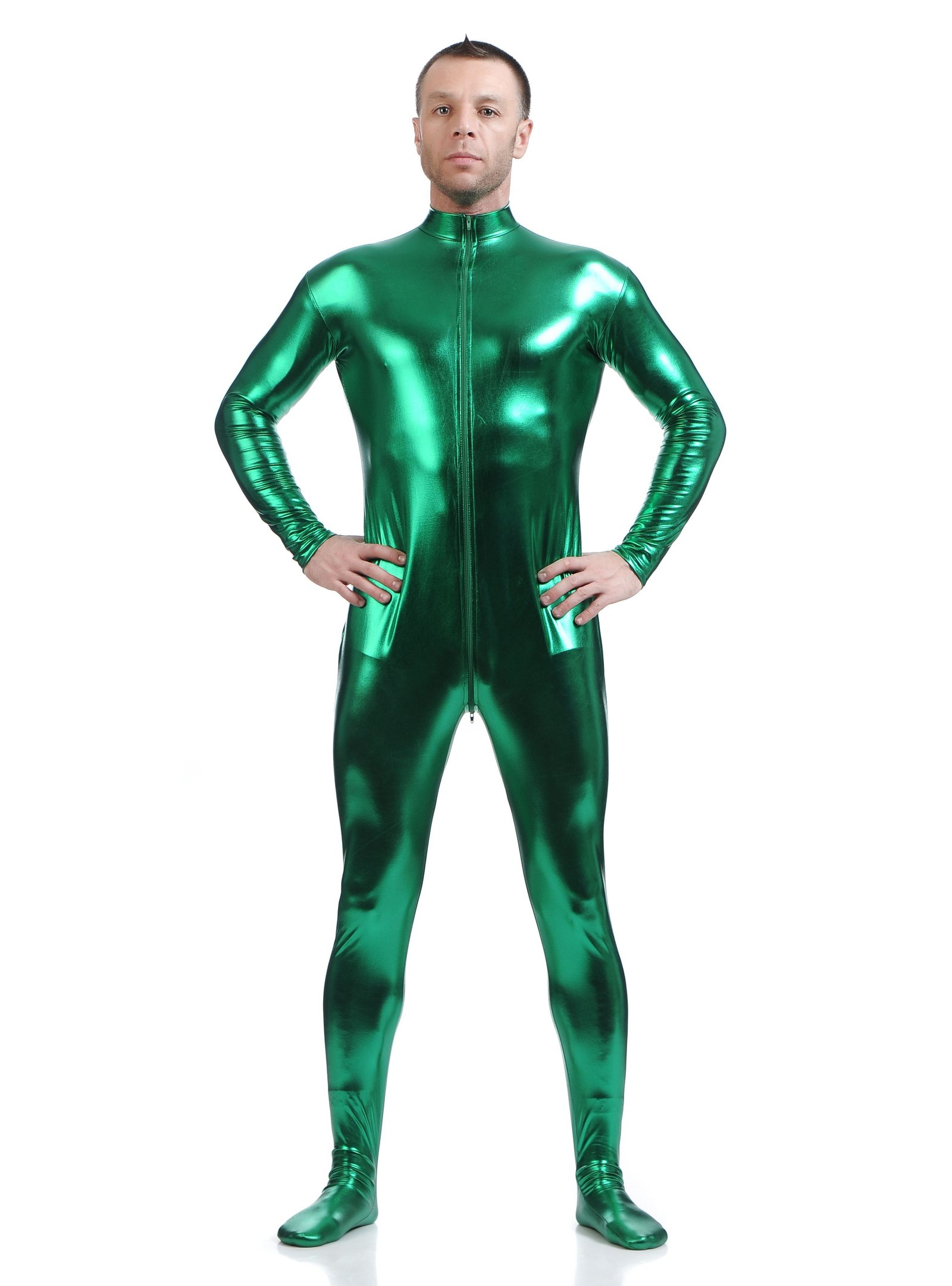 Metallisk Skinsuits Mænd Morphsuits Ingen Hætte Grøn