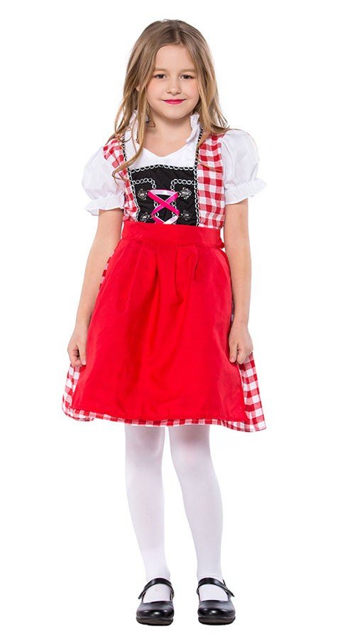 Rød Bayersk Tyroler Kostume Til Børn Oktoberfestkjole