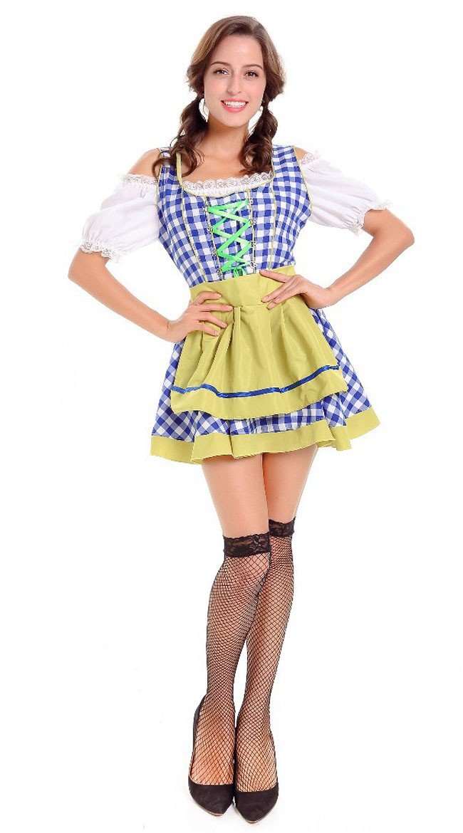 Bayerske Babe Oktoberfest Kostume Tyroler Kostume Kvinder Gul Blå