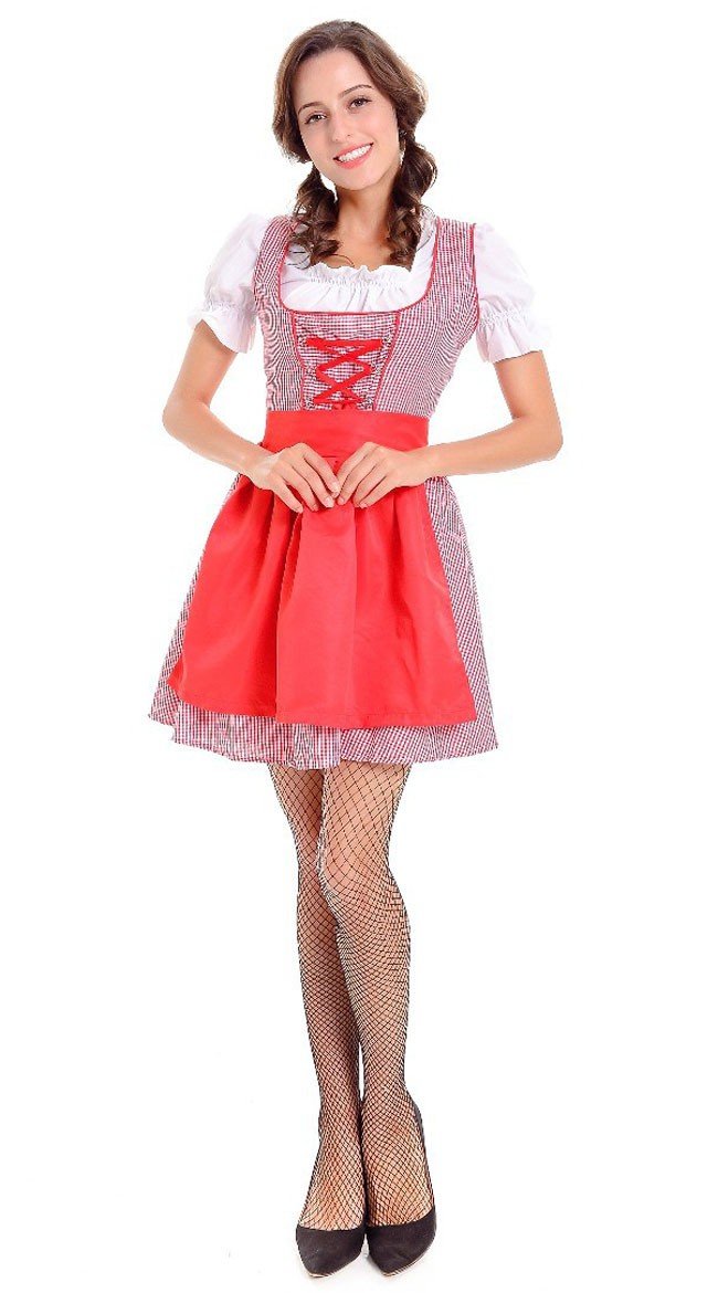 Dirndl Tyrolerkjole Oktoberfest Kostume Rød