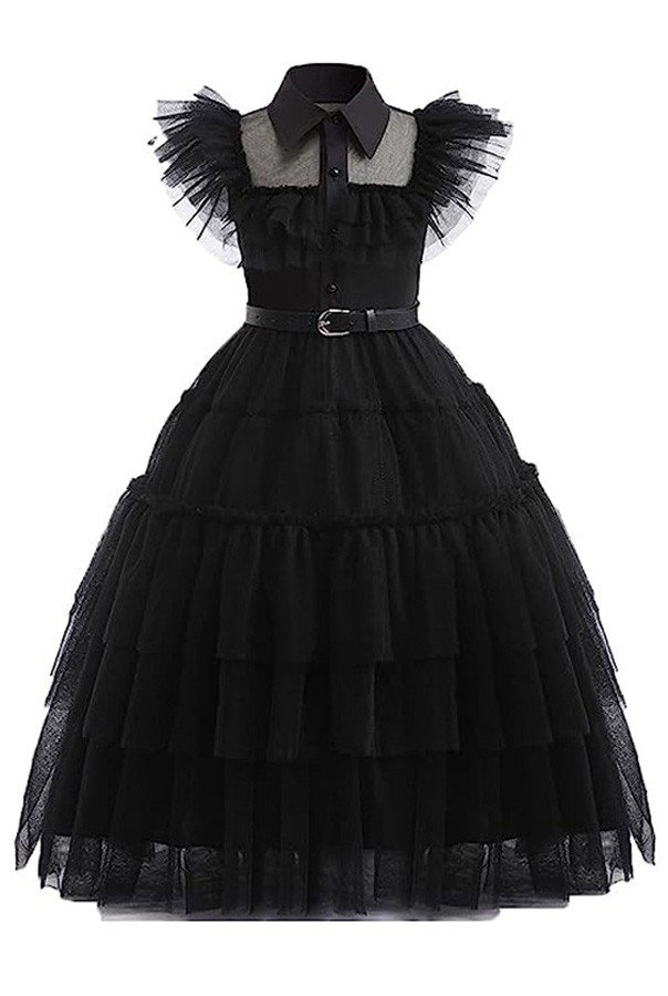 Deluxe The Addams Family Wednesday Kjole til Børn Halloween Karneval Kostume