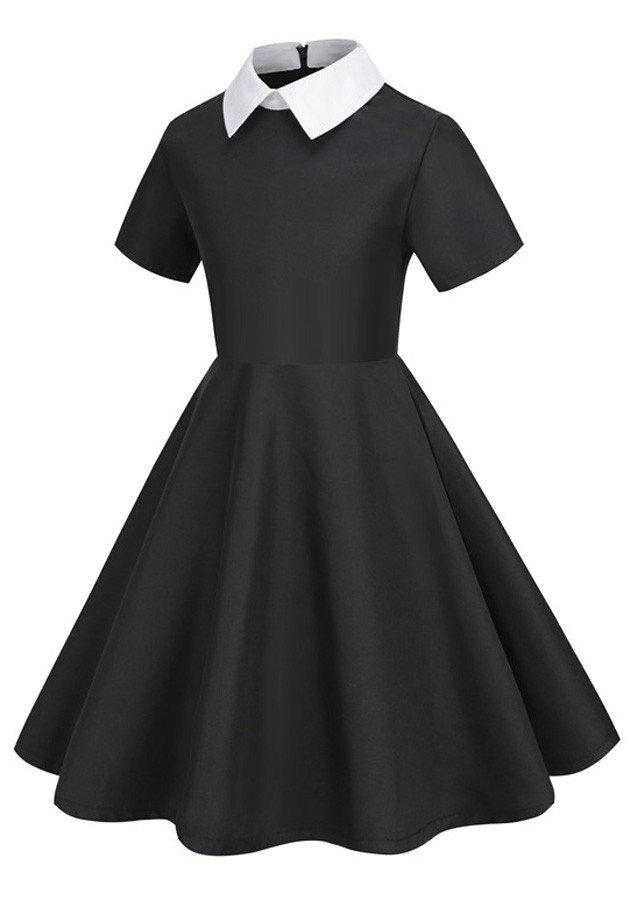 Børn Wednesday Addams Kostume Korte Ærmer Halloween Karneval Festkjoler