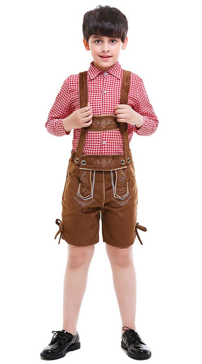 Unge Bayersk Oktoberfest Lederhosen Kostume Brun