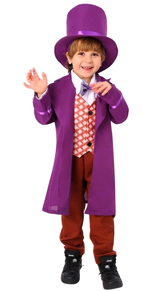 Willy Wonka Kostume til Børn Lilla Charlie og Chokoladefabrikken Kostumer