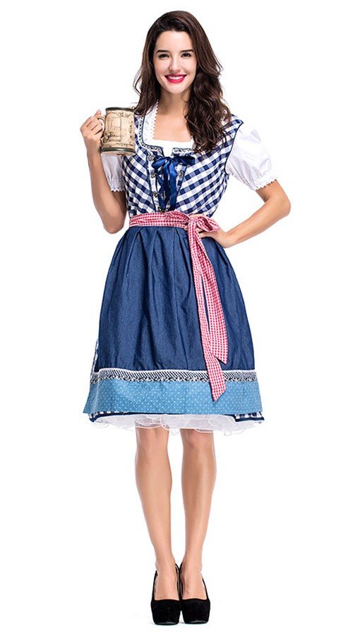 Traditionel Tyroler Oktoberfest Kostume Dirndl Kjole Blå