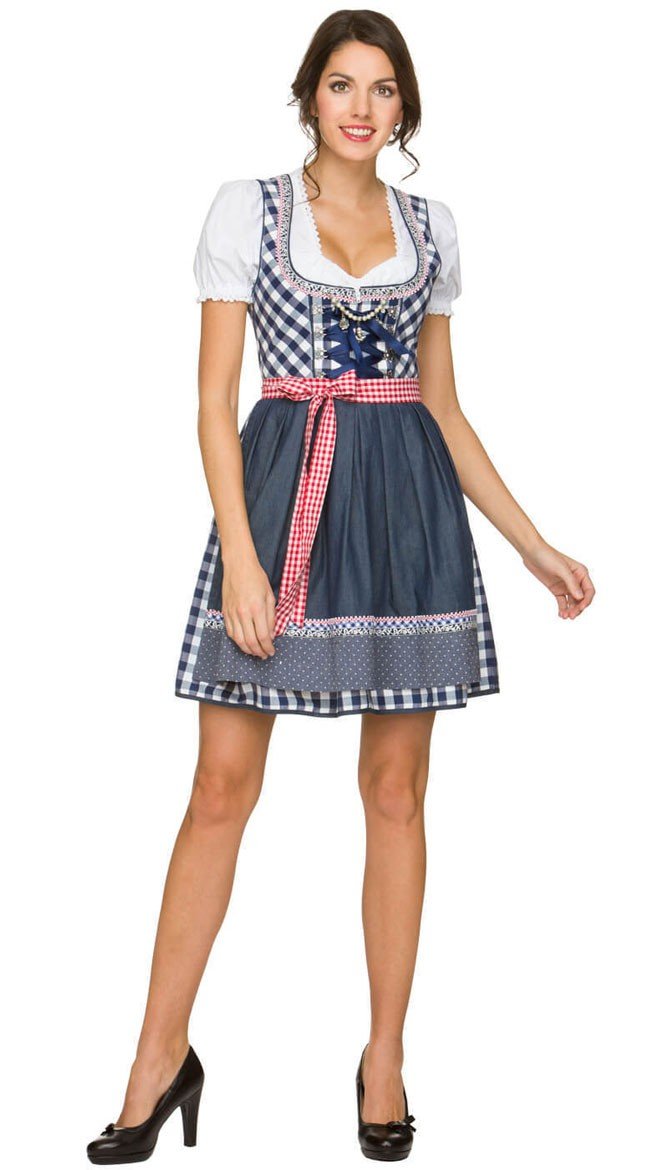 Tyroler Kostume Oktoberfest Mini Dirndl Kjole Blå