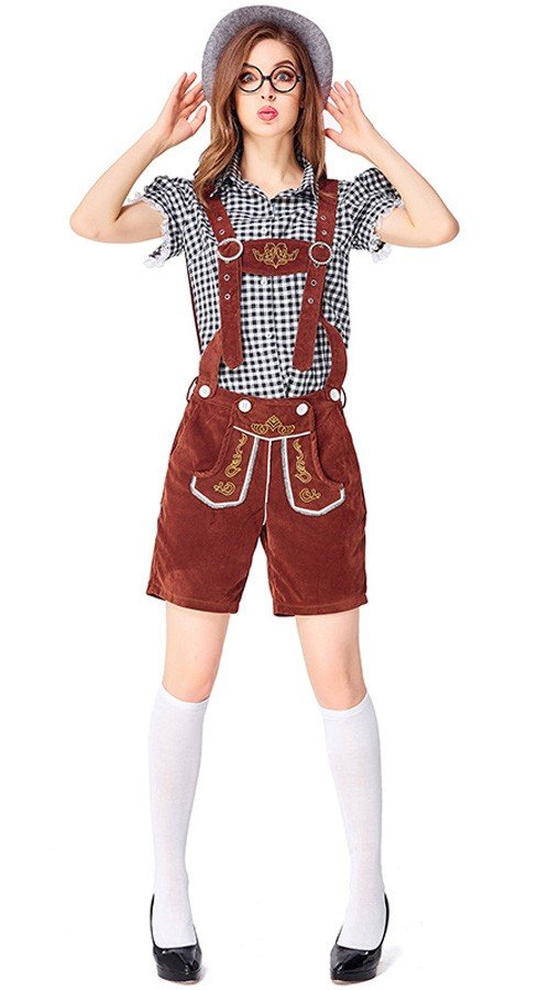 Traditionelle Tyroler Lederhosen Kostume til Kvinder Oktoberfesttøj Sort Brun