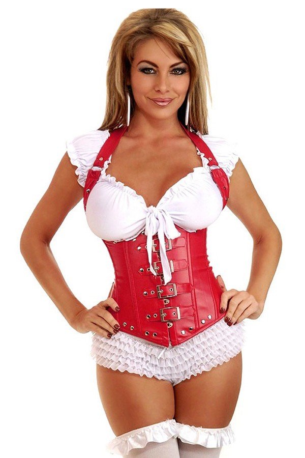Rød Gotisk Stil Læder Underbust Korset Til Kvinder Corsage