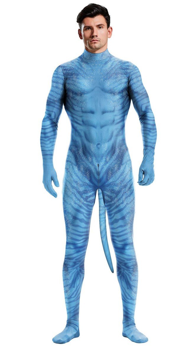 Jake Sully Kostume til Voksne Avatar Kostumer til Mænd Jumpsuit med Hale