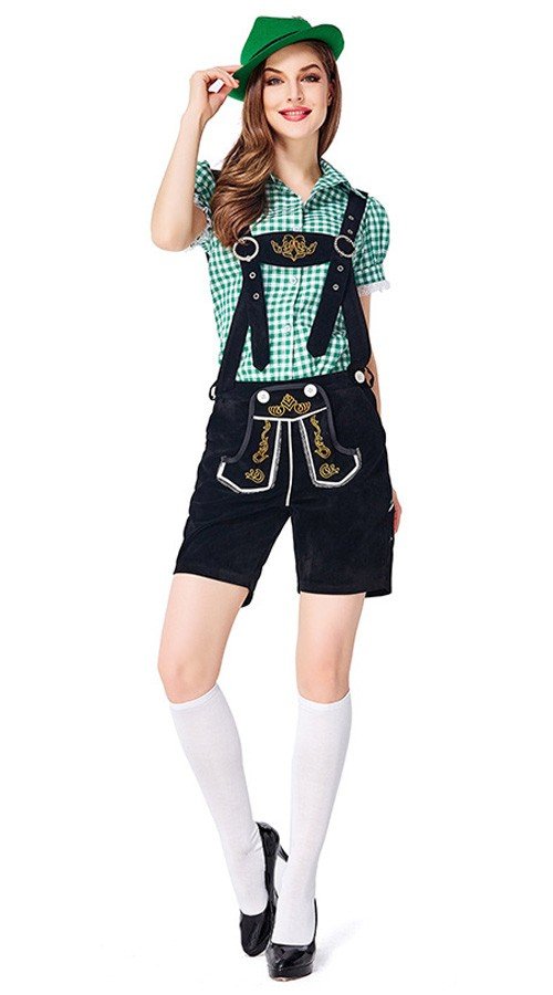 Traditionelle Tyroler Lederhosen Kostume til Kvinder Oktoberfesttøj Grøn Sort