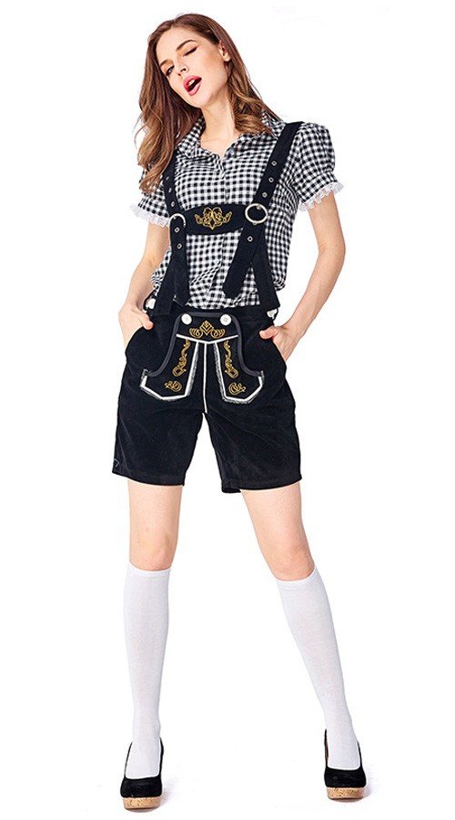 Traditionelle Oktoberfest Lederhosen Kostume til Kvinder Tyrolertøj Sort