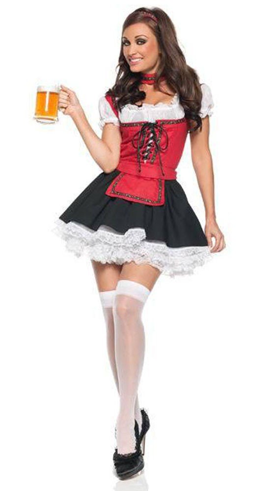Oktoberfest Rød Og Hvid Tyroler Kostume