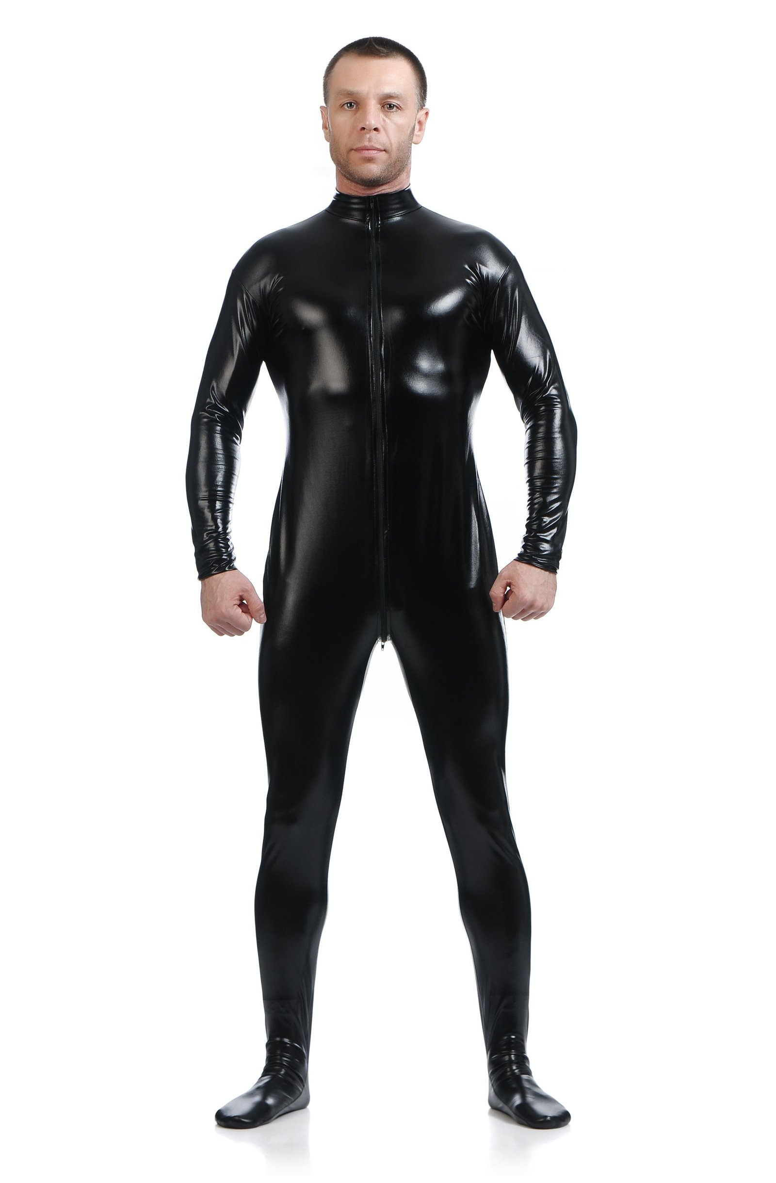 Metallisk Skinsuits Mænd Morphsuits Ingen Hætte Sort