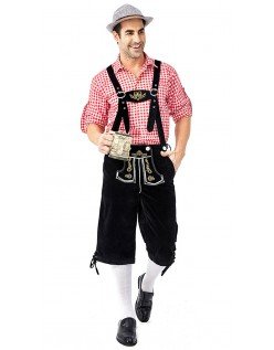 Tyrolerkostumer Traditionelle Bayernbukser Tyrolerskjorte Lederhosen Rød Sort