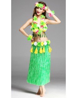 Hula Skørt Hawaii Kostume til Kvinder Grøn Sæt 80cm