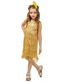Børn 1920 Flapper Kjole til Piger Guld Frynser Latinsk Charlston Kjole Kvast Tango Samba Kostume