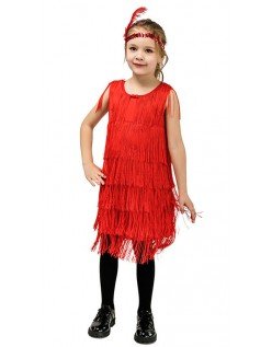 Børn 1920 Flapper Kjole til Piger Rød Frynser Latinsk Charlston Kjole Kvast Tango Samba Kostume