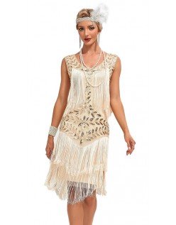 Dame 1920'er Flapper Kjole Gatsby Pailletter Frynsede Vintage kostume Cocktailkjole