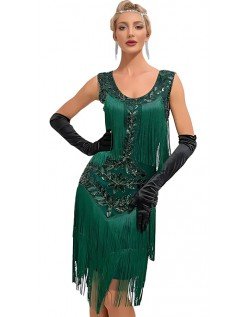Dame 1920'er Flapper Kjole Grøn Gatsby Pailletter Frynsede Vintage Kjole Cocktailkjole Charlston Kostume