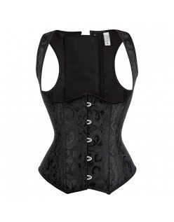 Mønstret Underbust Korset Sort Victoriansk Corsage Talje Træner Vest 5 Stålspænde