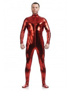 Metallisk Skinsuits Mænd Morphsuits Ingen Hætte Rød